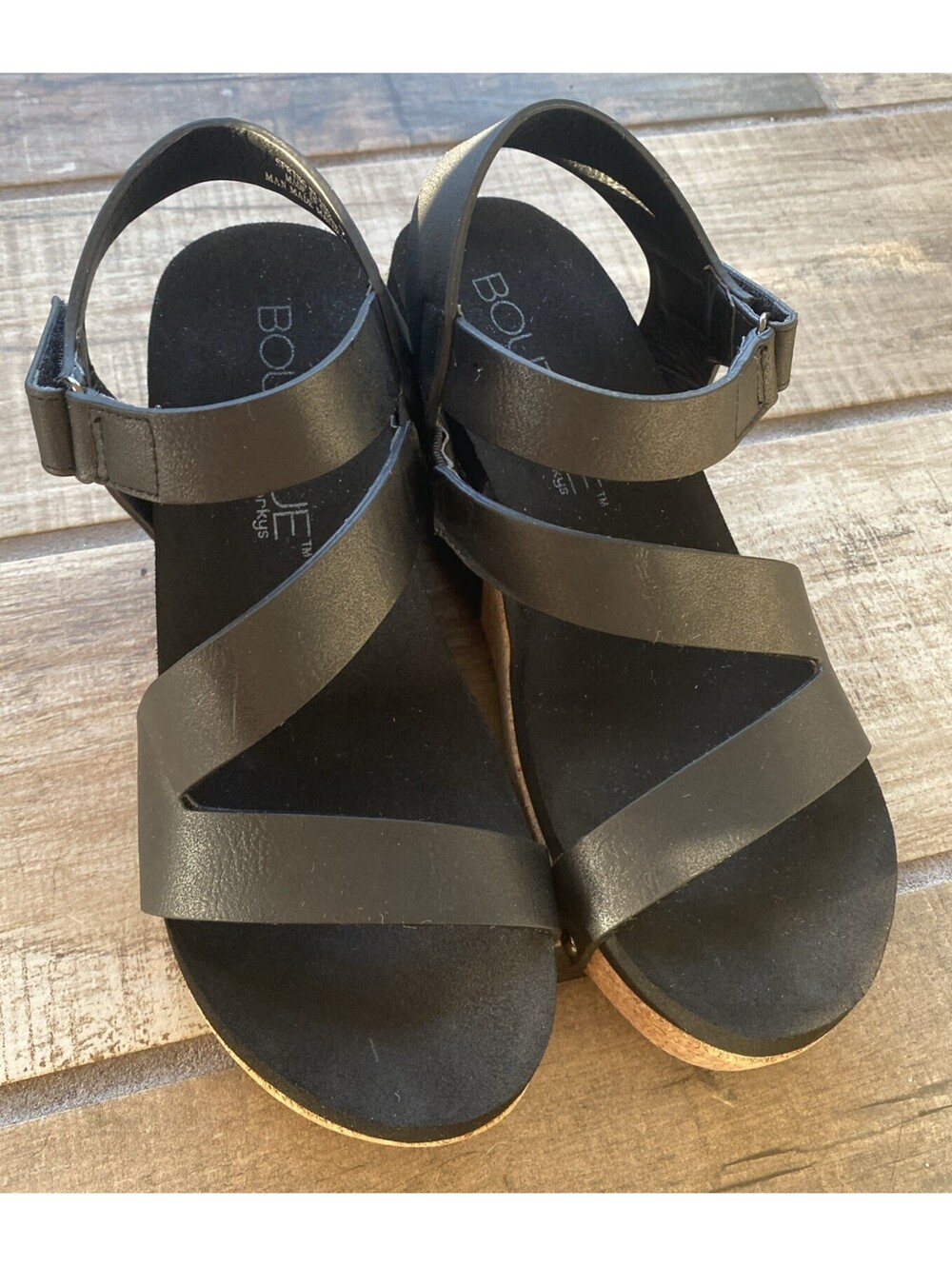 Corkys Size 7 Spring Fling Studded Ankle Strap Wedge Comfort Black Sandals